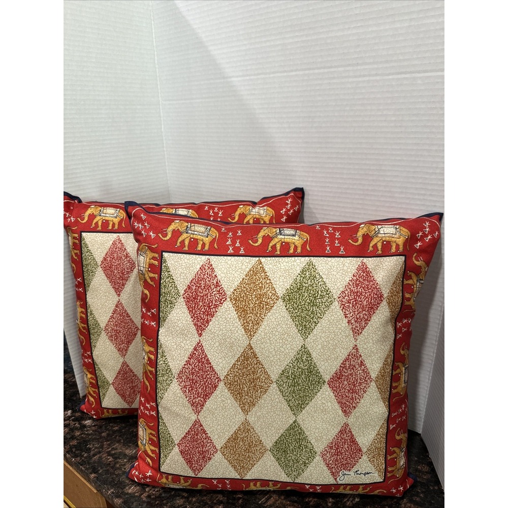Jim Thompson Cotton Egyptian Elephant Argyle  Pillow Cushion Pair 15.25 x 15.25